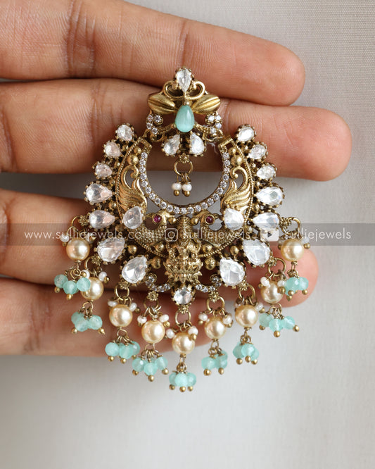 Polki Lakshmi Peacock Premium Earring - Mint Beads