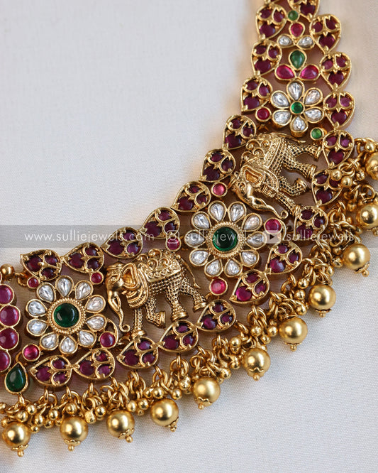 No Idol Premium Elephant Kemp Necklace with Jhumka