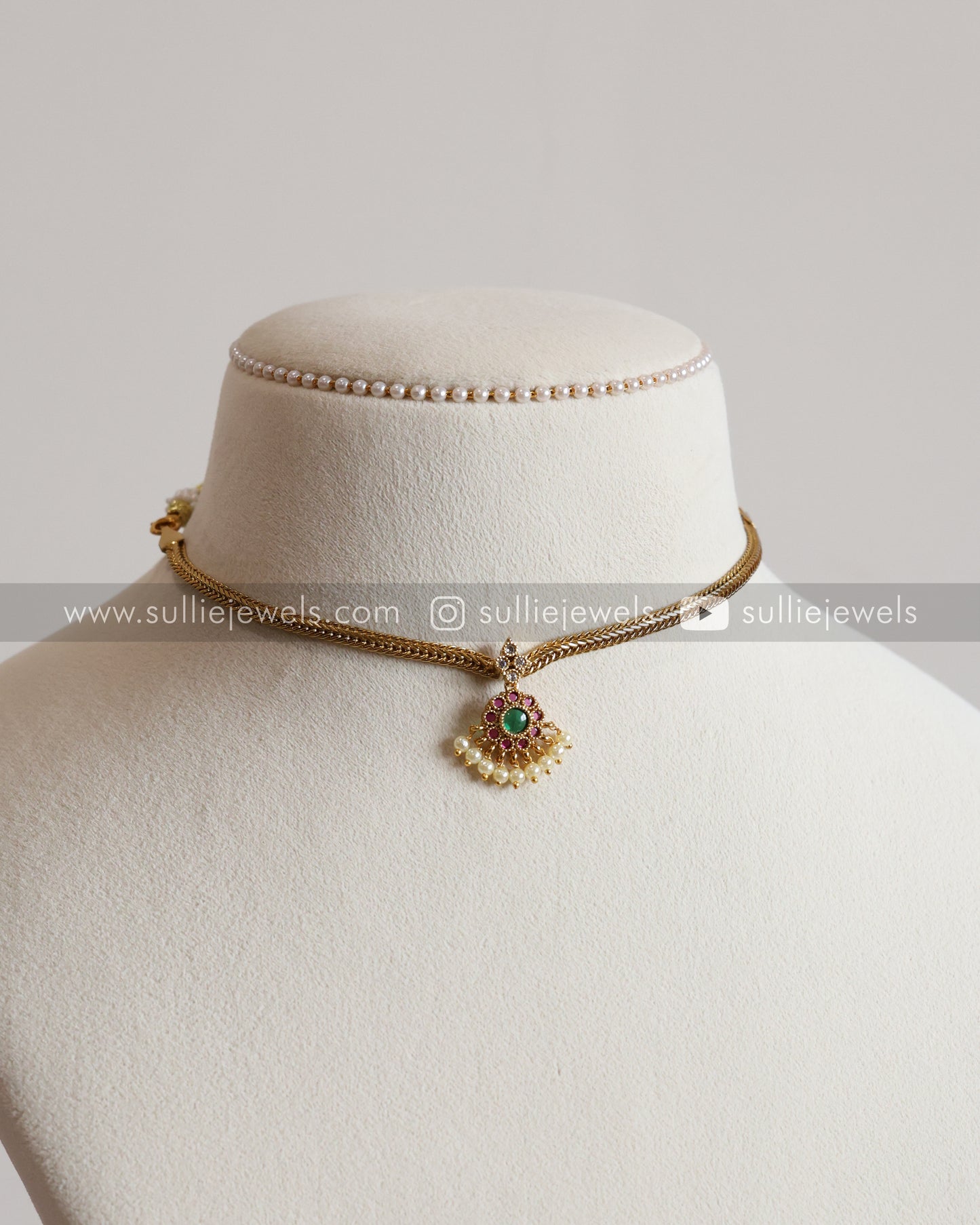 Traditional Attigai Multicolour Stone Choker with Earring