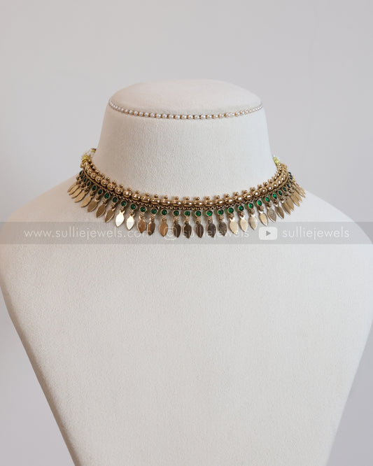 2163 - Sullie Basic Green Stone Tube Bead Elakkathali Necklace with Stud