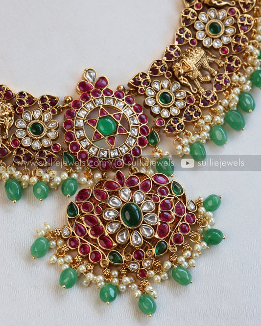 No Idol Premium Kemp Long Chain / Haaram with Jhumka - Mint Beads
