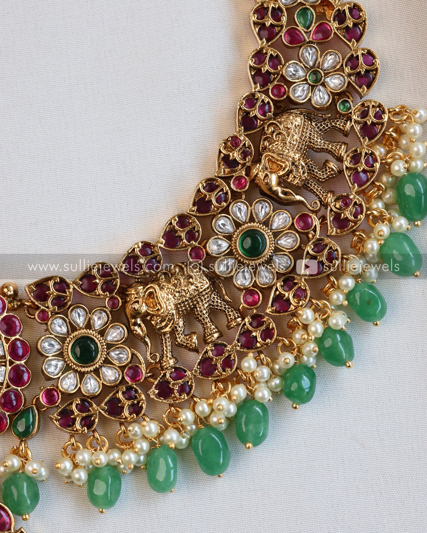 No Idol Premium Kemp Long Chain / Haaram with Jhumka - Mint Beads