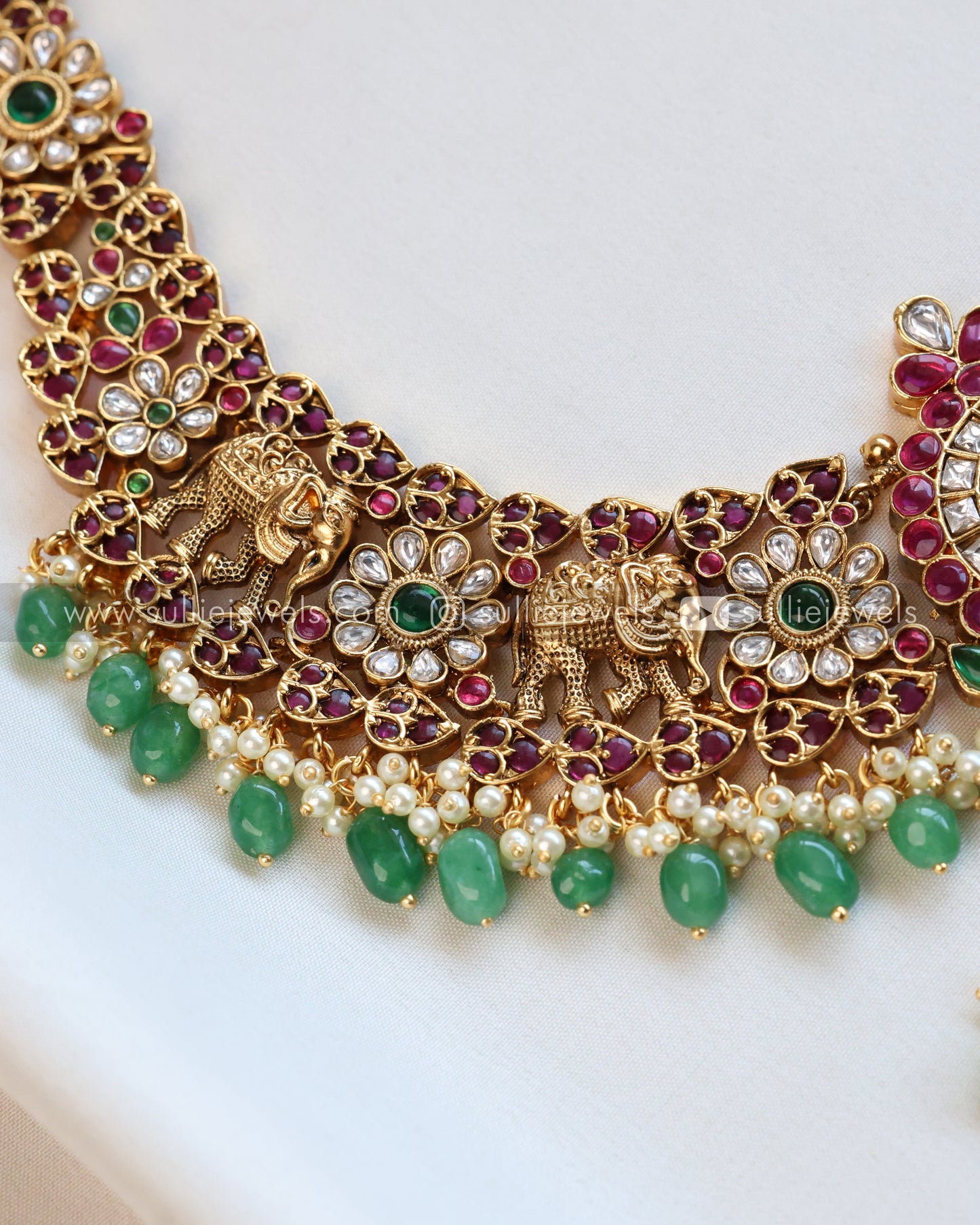 No Idol Premium Elephant Kemp Bridal Combo ( 3 piece ) - Mint beads