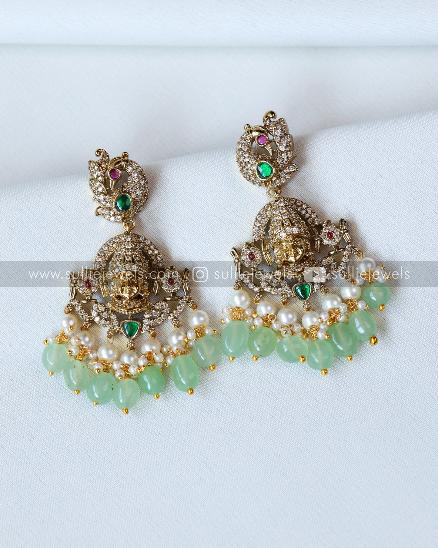 Victorian Venkateshwara Mint Beads Choker with Earrings