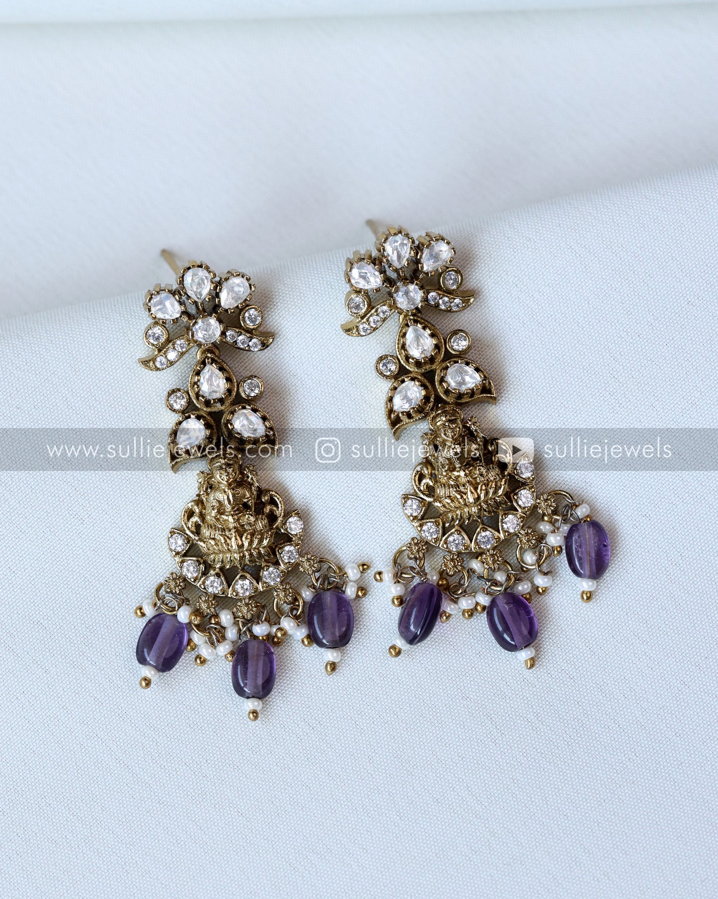 Victorian Premium Moissanite Lakshmi Necklace witrh Earrings
