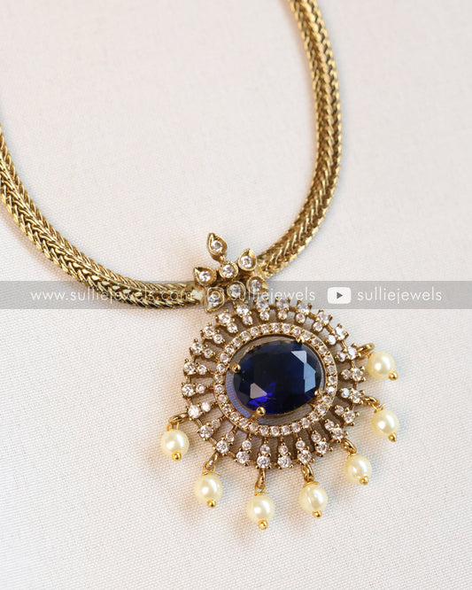 Blue Centre Stone Necklace / Choker with Stud