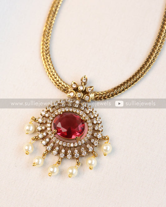Ruby Centre Stone Necklace / Choker with Stud