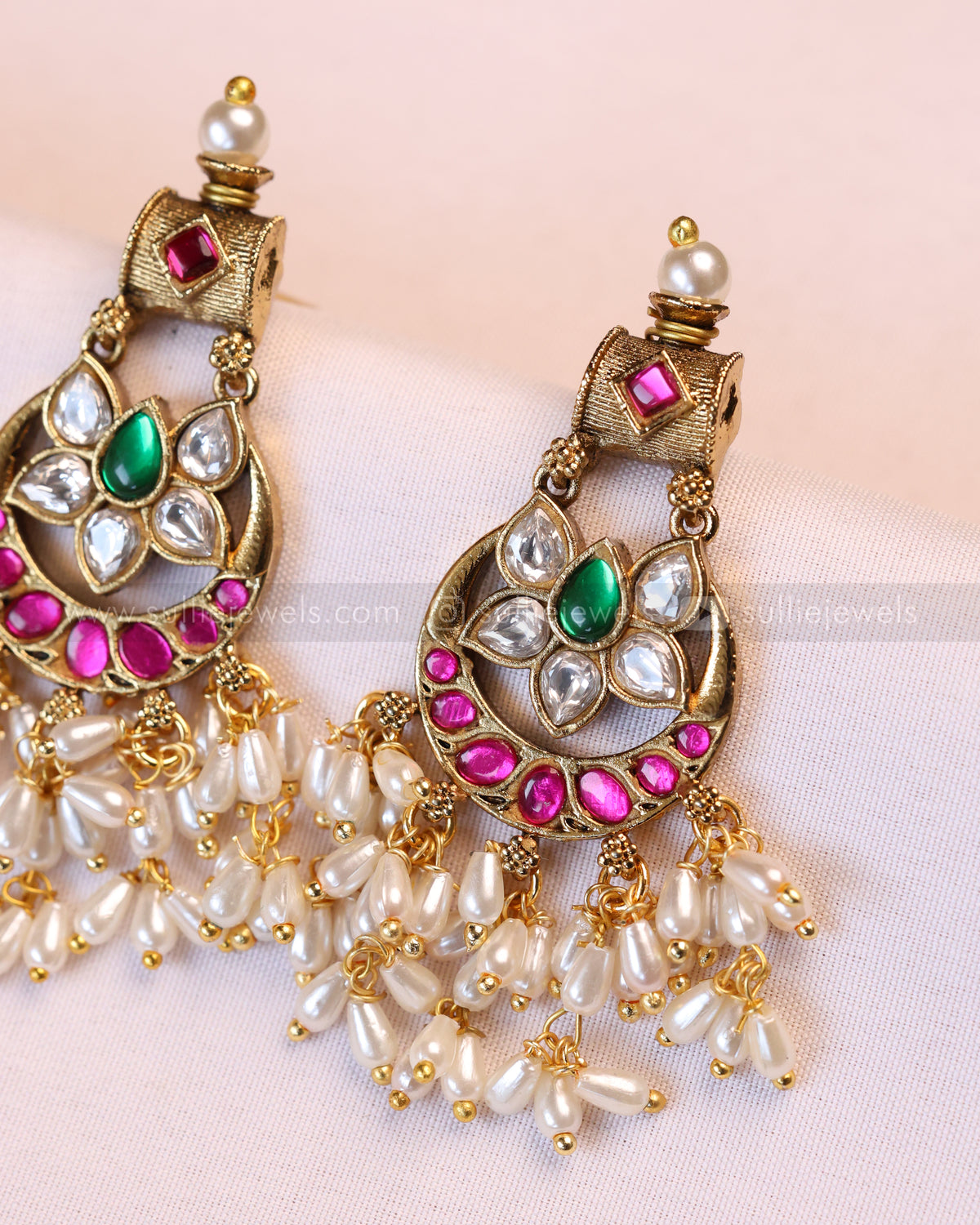 3953 - Rice Pearl Guttapusalu Premium Kundan Stone Necklace with Earring