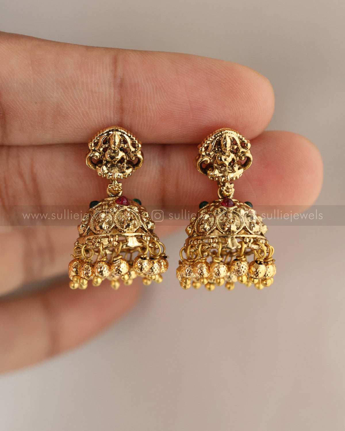 3955 - Lakshmi Peacock Flower Stone Coin Necklace with Jhumka