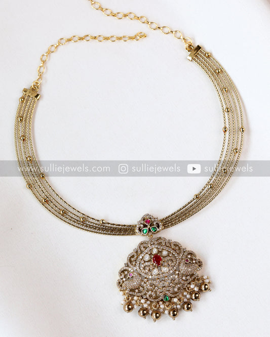 AD Premium Hasli with Earring - Gold Beads