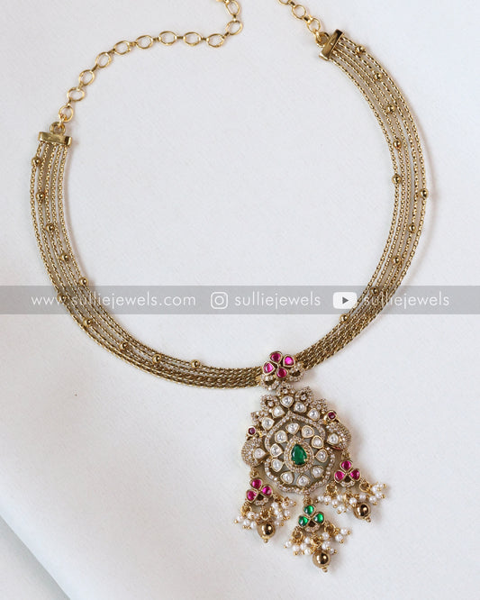 Kemp Premium Designer Hasli with Earring - Gold Beads