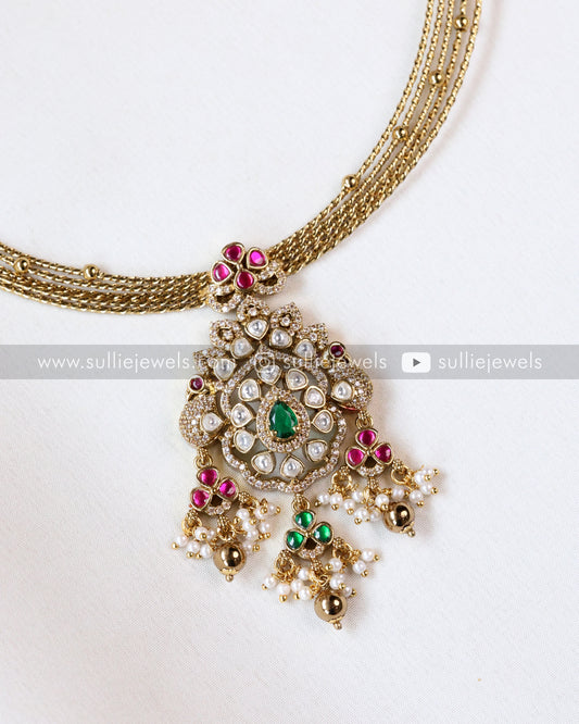 Kemp Premium Designer Hasli with Earring - Gold Beads