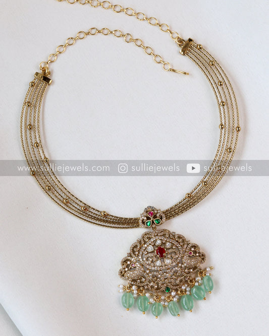 AD Premium Hasli with Earring - Mint Beads