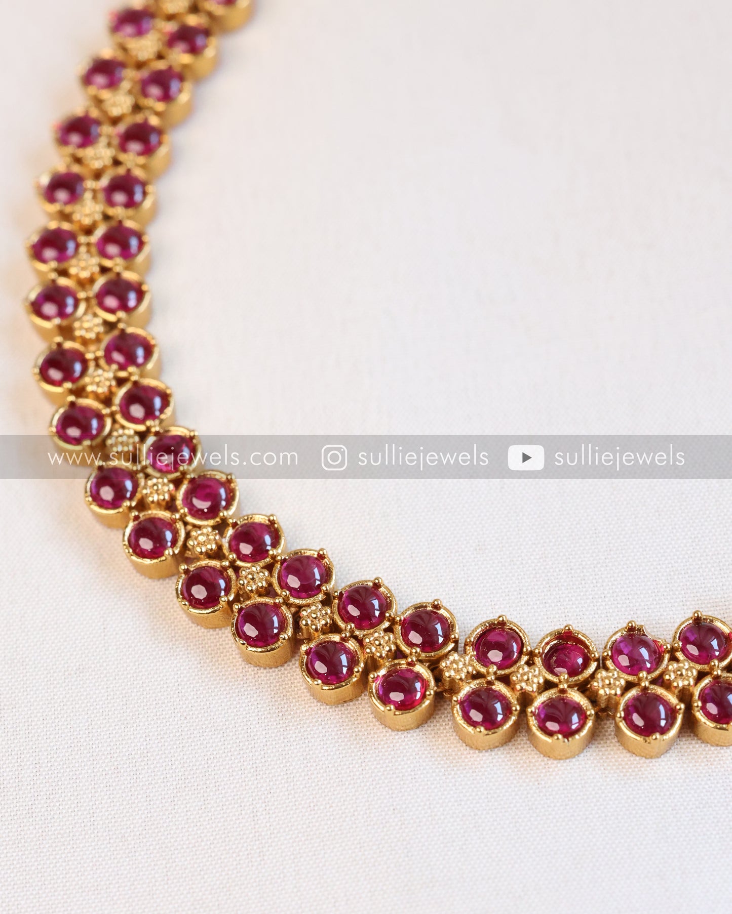 Ruby Stone 2 Layer Necklace with Stud