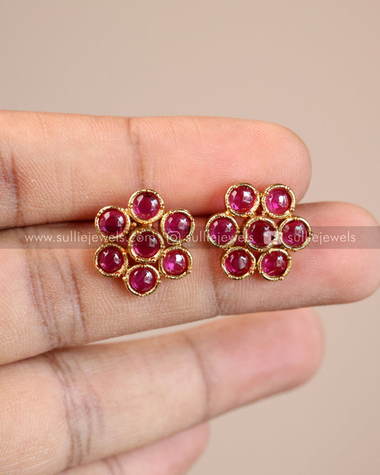 Ruby Stone 2 Layer Necklace with Stud