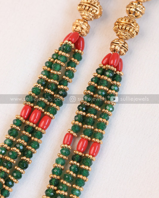 Lakshmi Premium Pendant with Green & Coral Beads