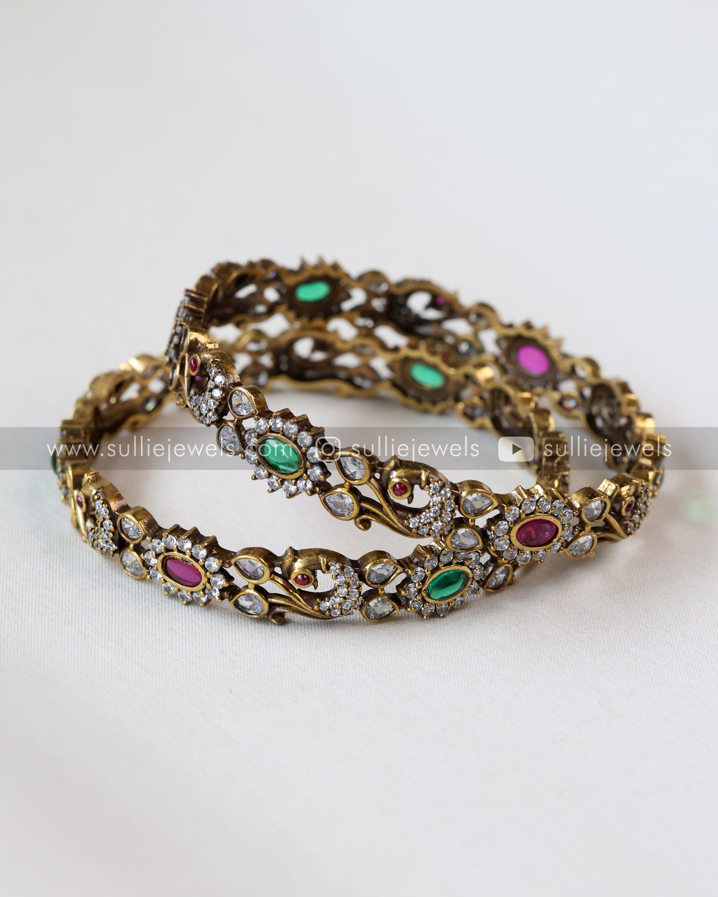 Multicolour Victorian Stone Bangle - Set of 2