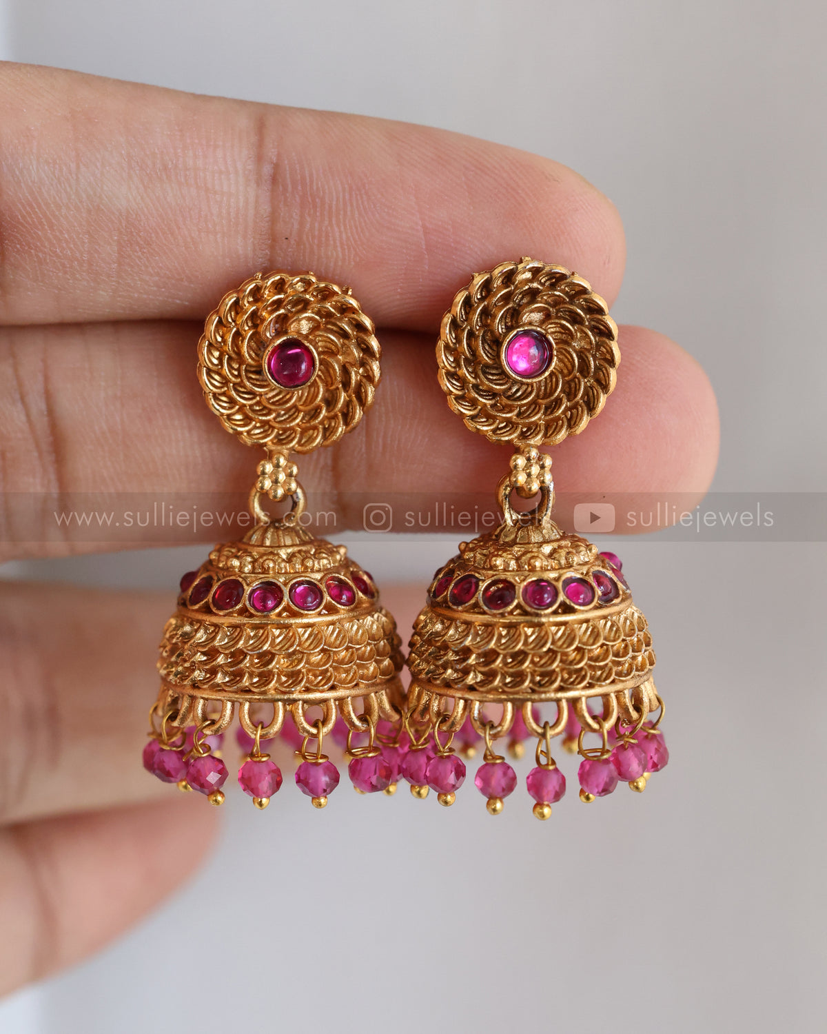 6040 - Sullie Basic - Floral Gold & Ruby Pendant Set with Jhumka
