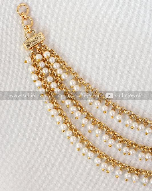 AD Long Jhumka with 3 Layer Pearl Earchain / Maatti