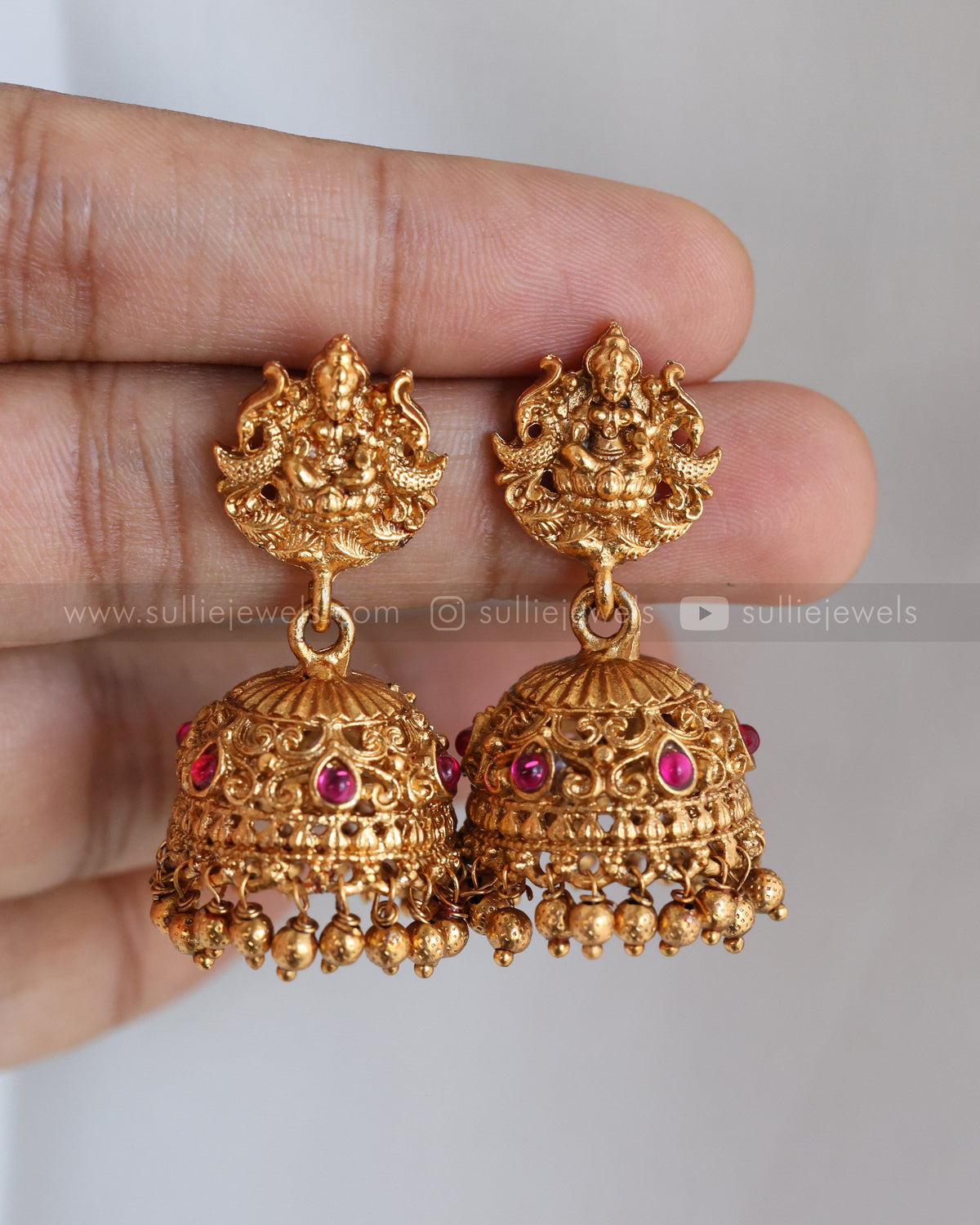 6043 - Sullie Basic Temple Design Lakshmi Pendant Ball Chain with Jhumka