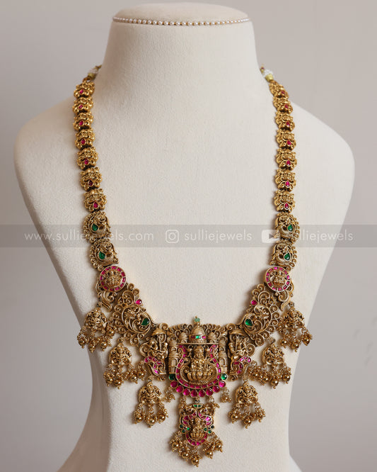 7157 - Lakshmi Premium Jadau Long Chain/Haaram with Jhumka - Gold Beads