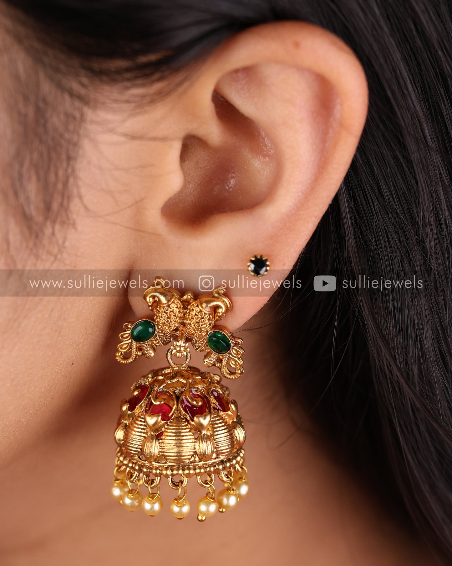 Peacock Jhumka with Pearl drops