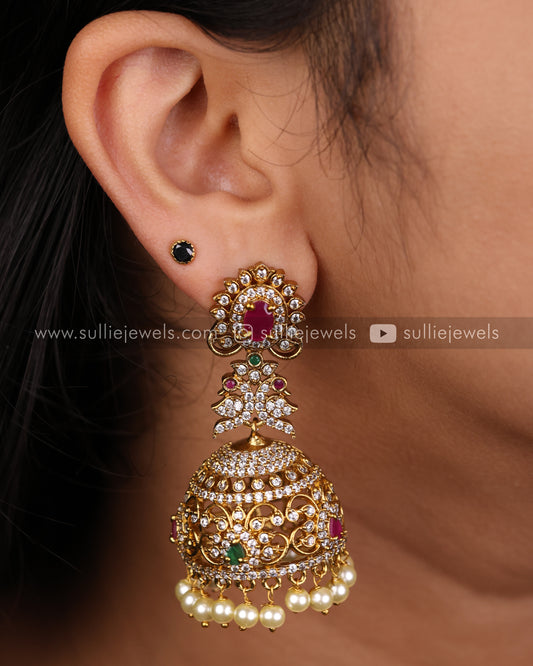 AD Premium Long Ruby Jhumka