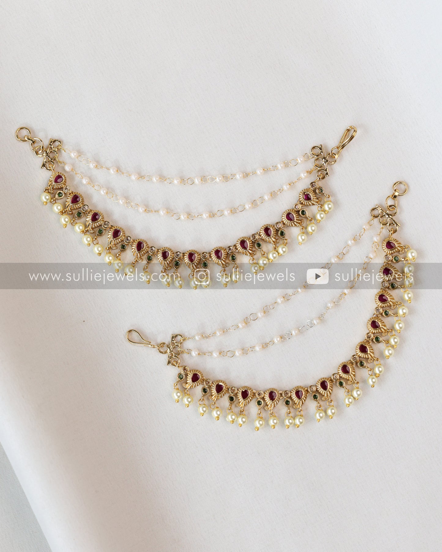 Ruby & Gold with Pearl Earchain