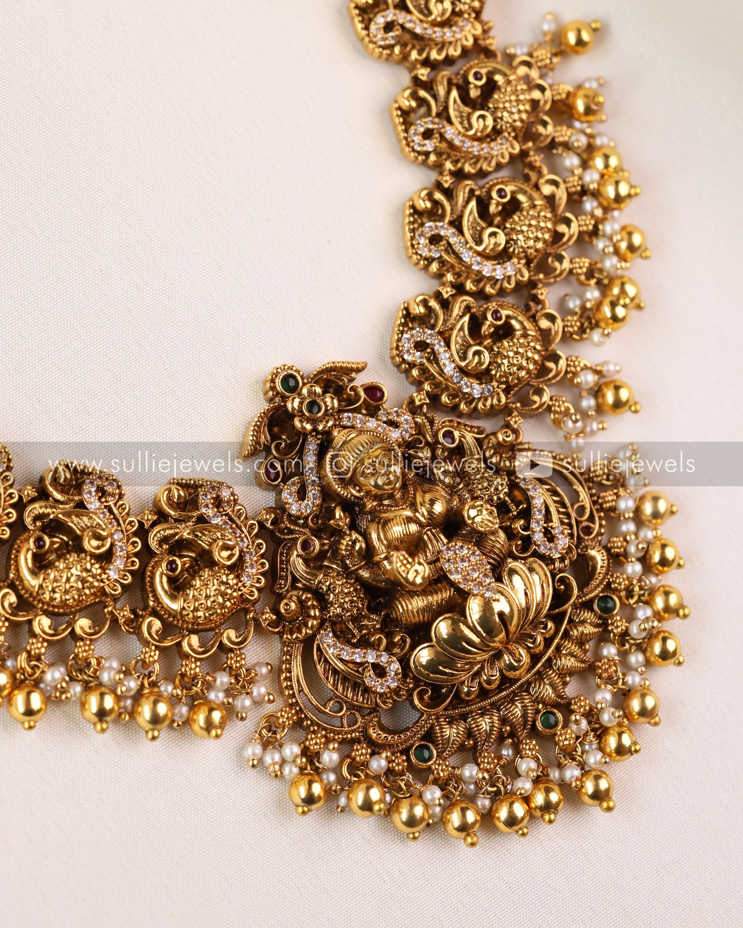 Premium Antique Lakshmi Necklace with Jhumka