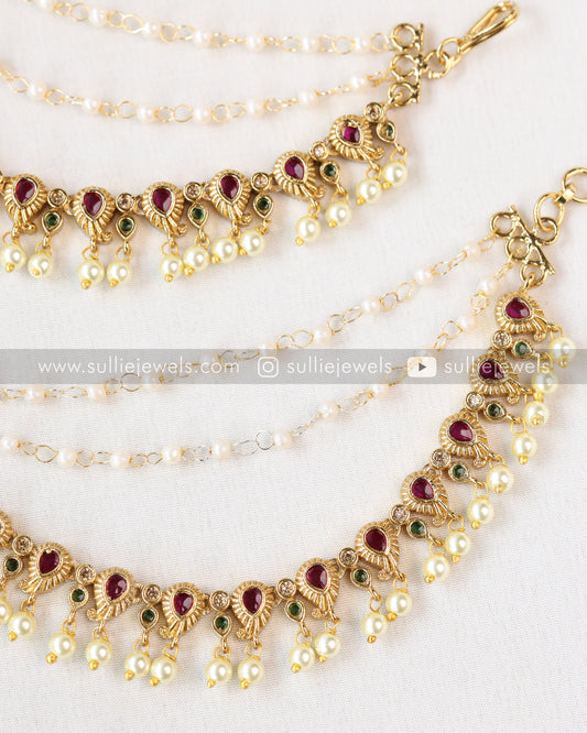 Ruby & Gold with Pearl Earchain