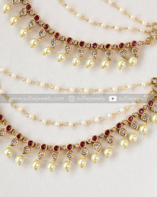 Ruby & White Stone Earchain / Maatti