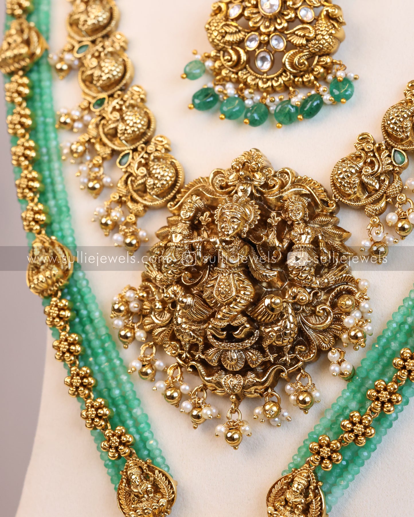 Premium Lakshmi Onyx Mint Beads Bridal Combo ( 6 piece )