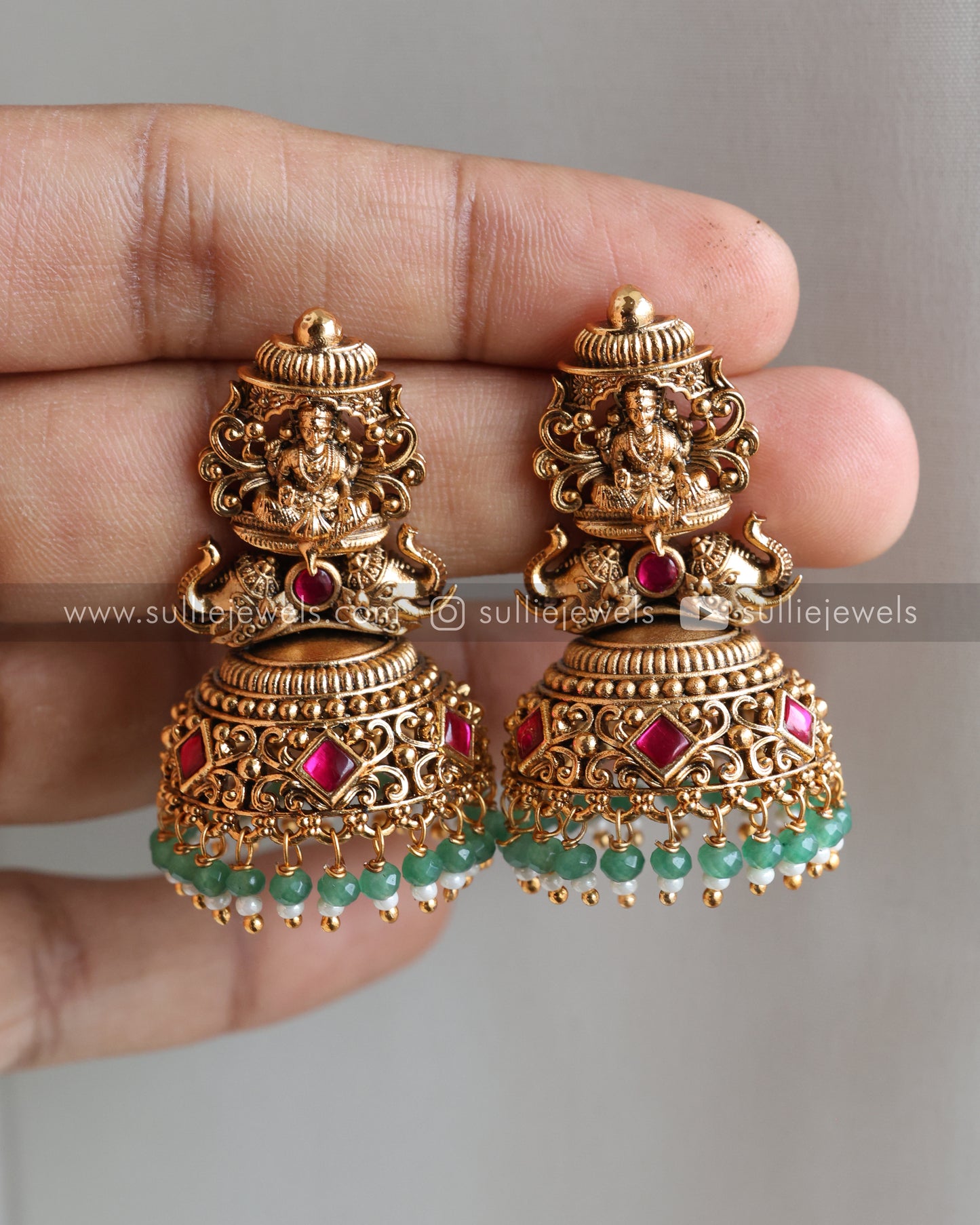 Premium Goddess Mint Beads Copper Gold Jhumka