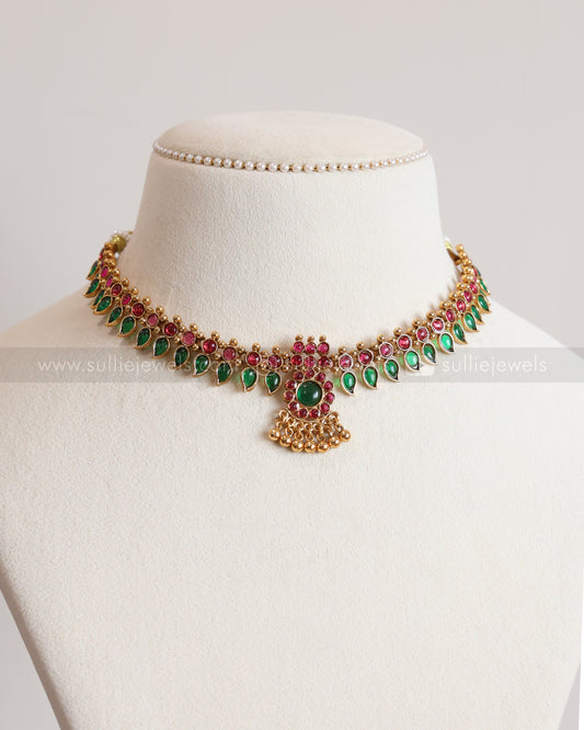 3780 - Sullie Basic Ruby Green Palakka Mango Necklace with Stud