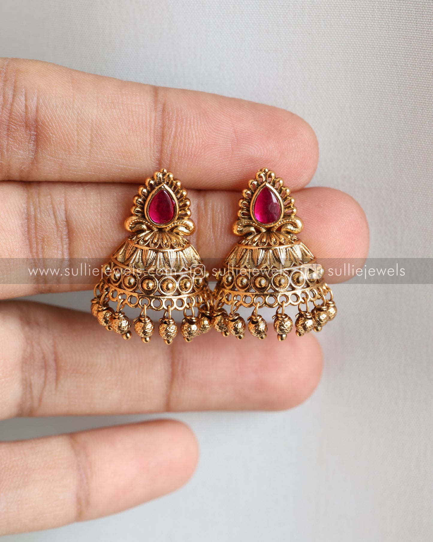 Mini Half-Cut Jhumka - Ruby