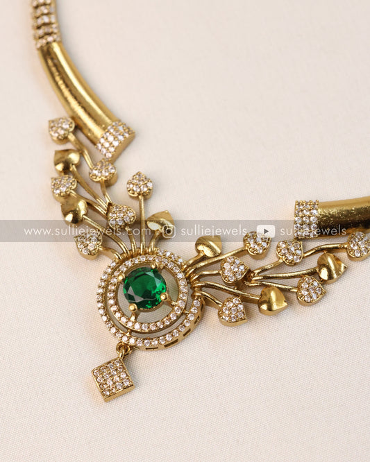 Green Stone Necklace with Stud