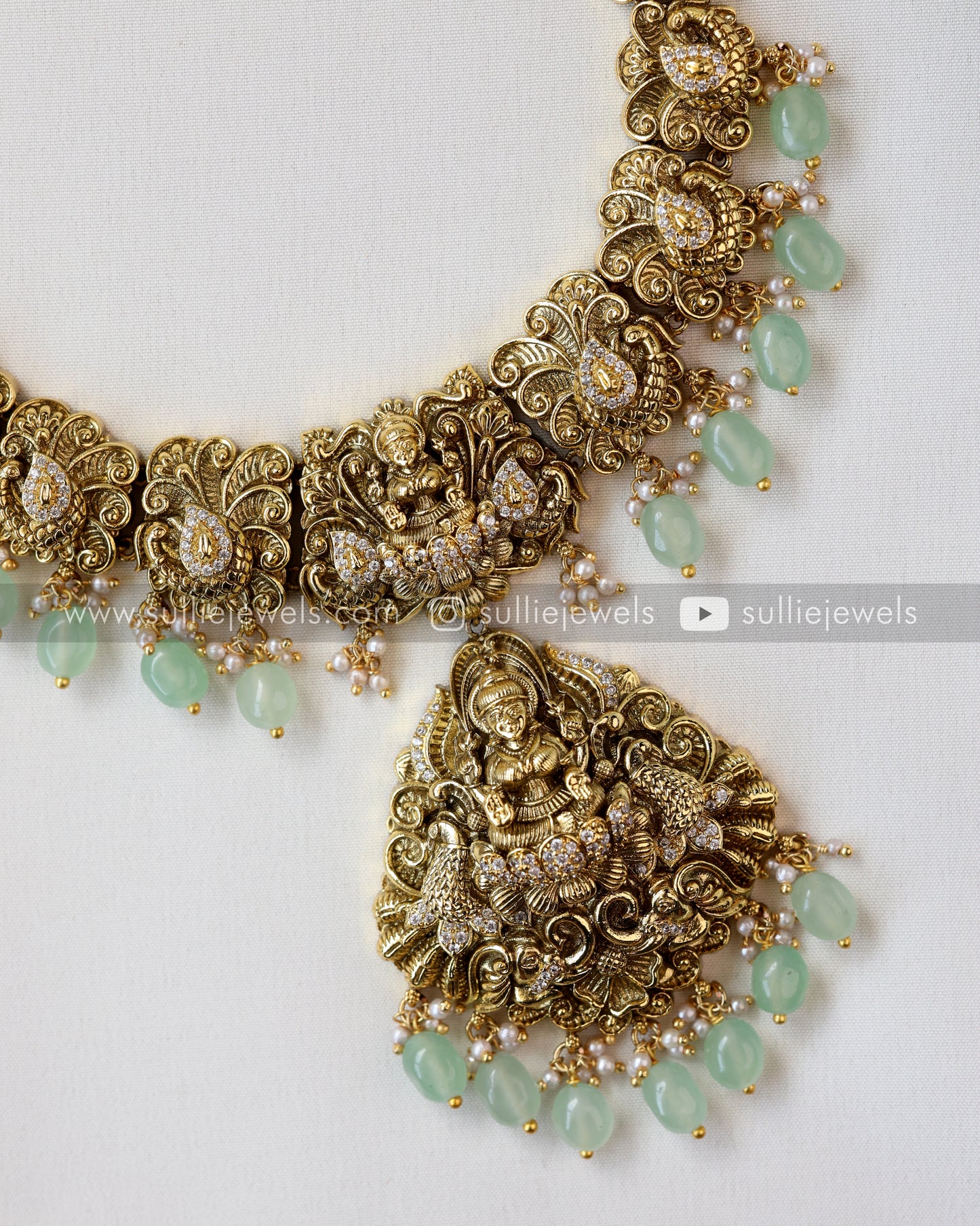 Premium Lakshmi Nagas Haram with Earrings - Mint Beads