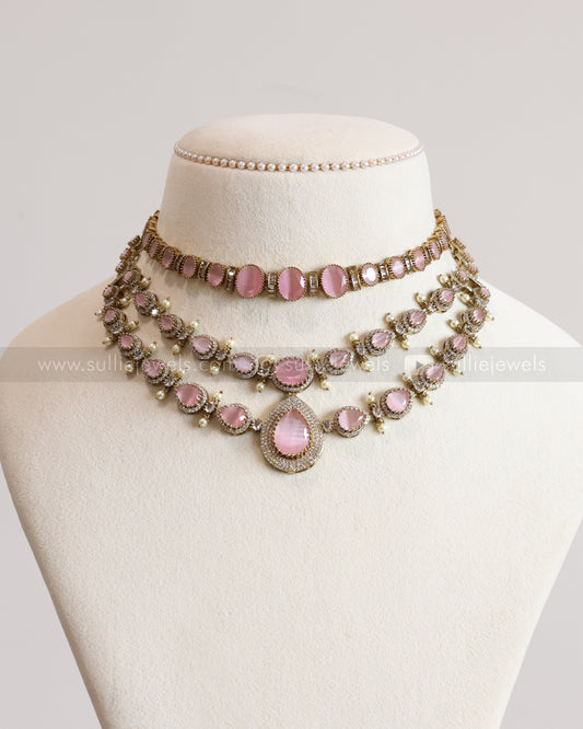 Pastel Pink Victorian Polki Layered Combo ( 4 piece )