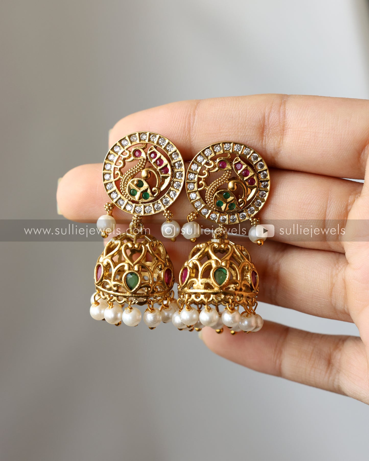 Peacock Pearl Haram / Long Chain with Jhumkas