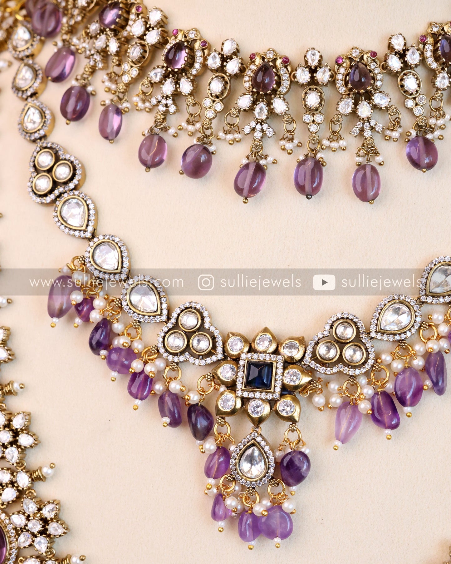 Victorian Polki Diamond Violet Combo ( 6 piece )