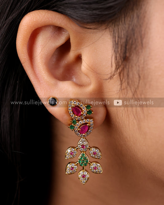 Diamond Lookalike Leaf Long Necklace Set