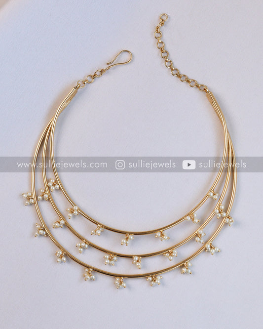3 Layer Gold Premium Hasli with Pearls