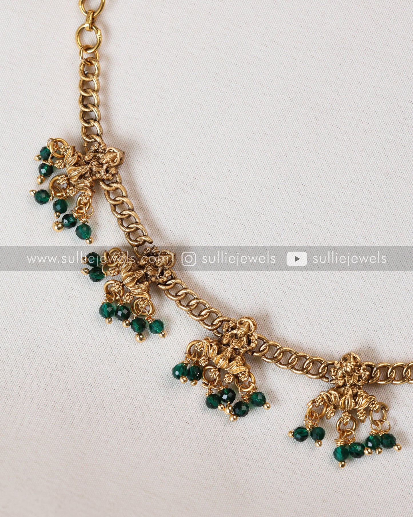 Sullie Basic - Lakshmi Charm Green Beads Necklace with Earring