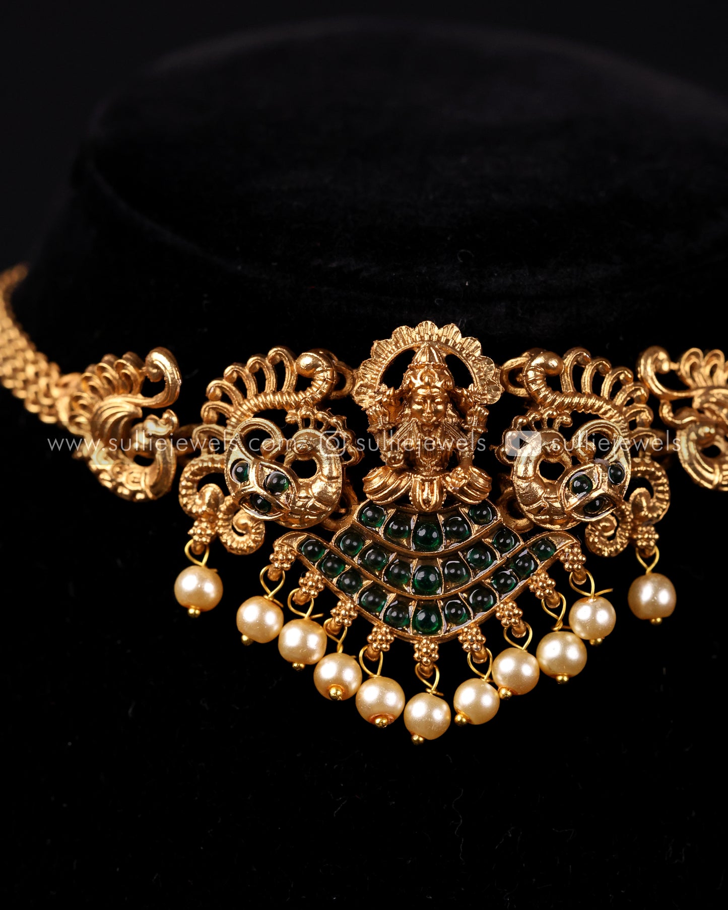Sullie Basic - Lakshmi Stone Choker with Pearl drops and Jhumka