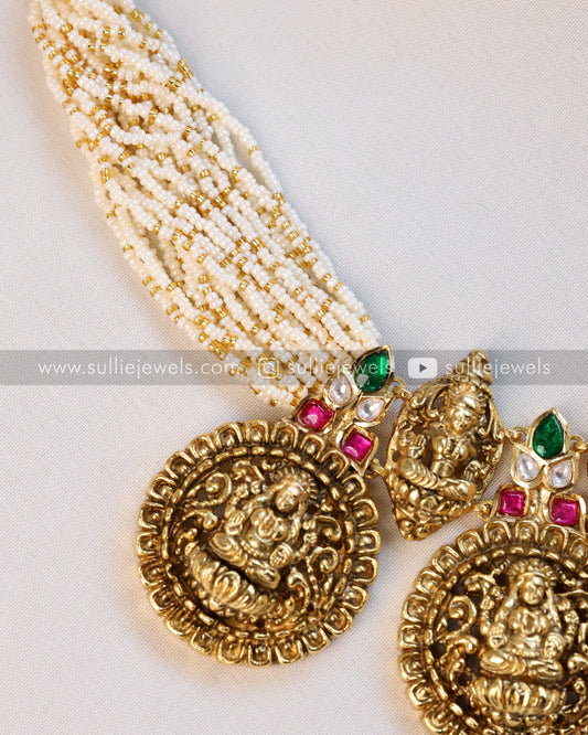 Pearl Cluster & Lakshmi Coin Premium Necklace with Stud