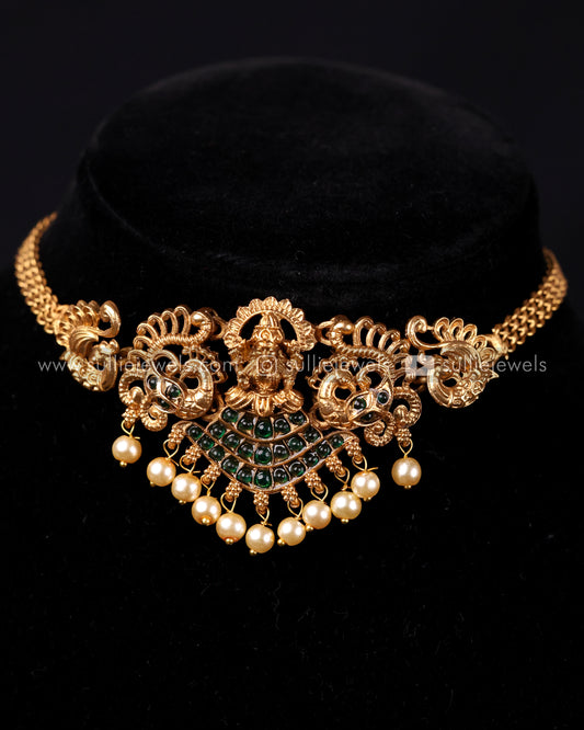Sullie Basic - Lakshmi Stone Choker with Pearl drops and Jhumka