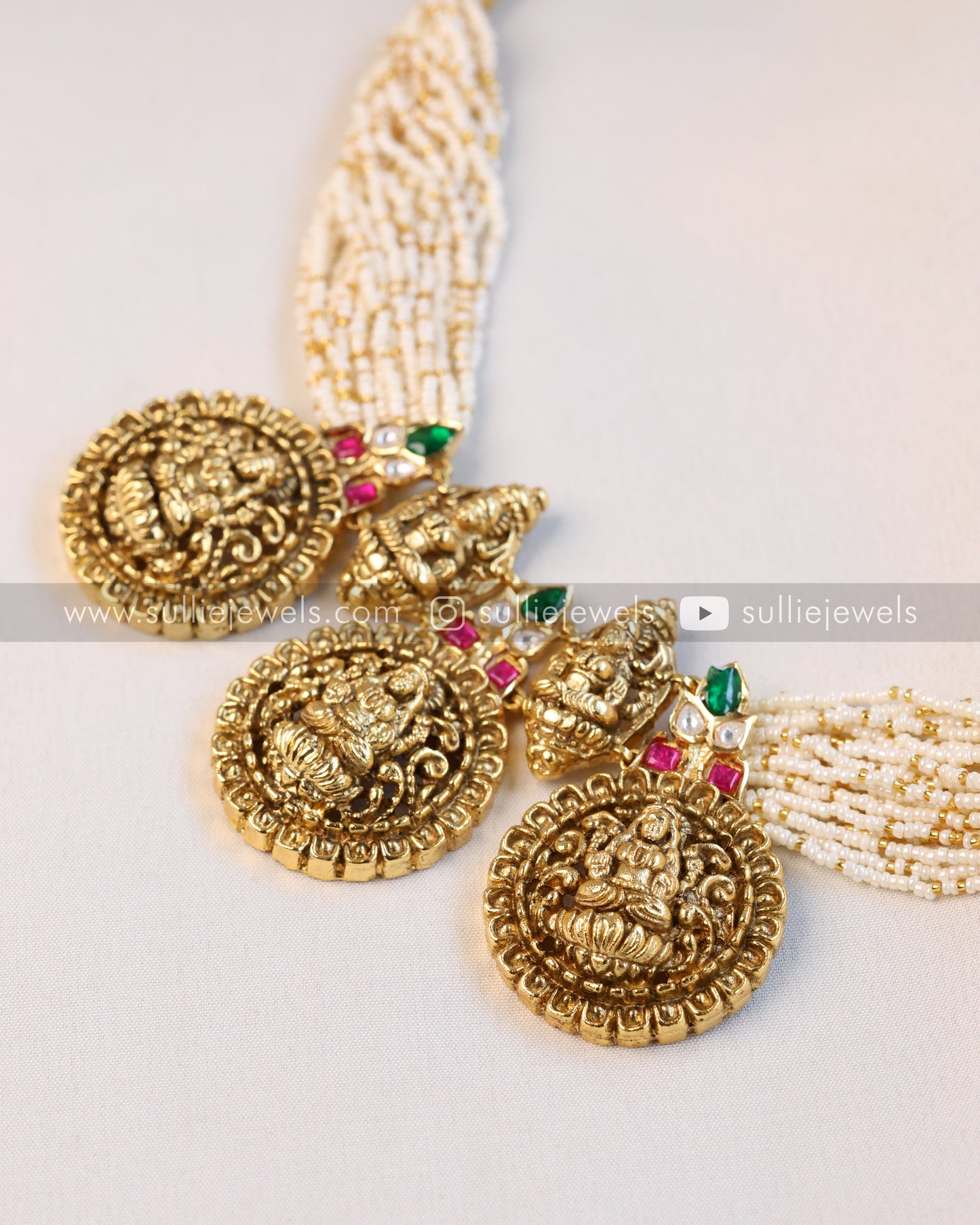 Pearl Cluster & Lakshmi Coin Premium Necklace with Stud