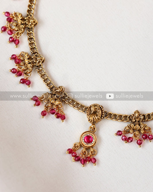 Sullie Basic - Lakshmi Charm Ruby Beads Necklace with Earring