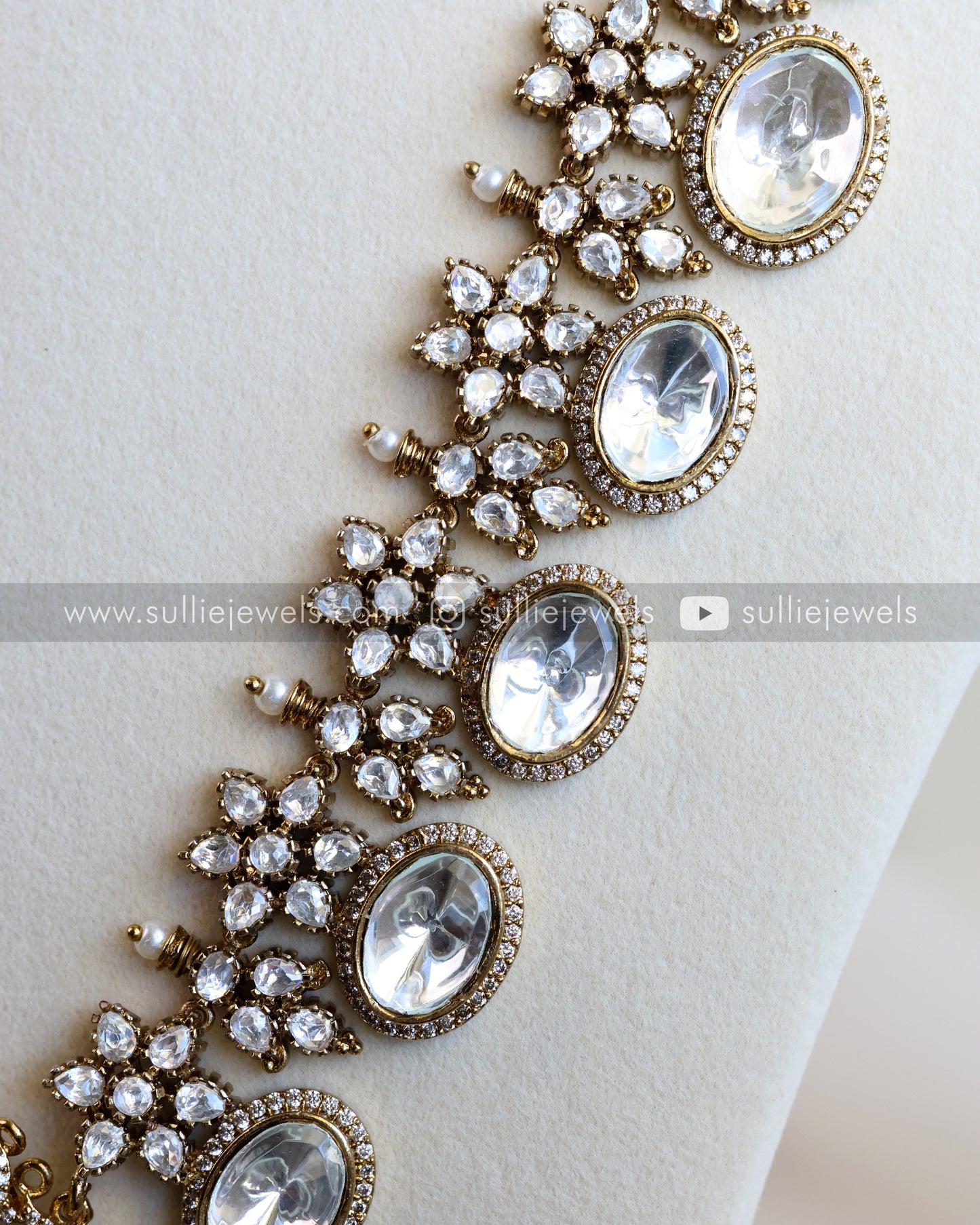 Victorian Premium White Long Chain Haram with Jhumkas