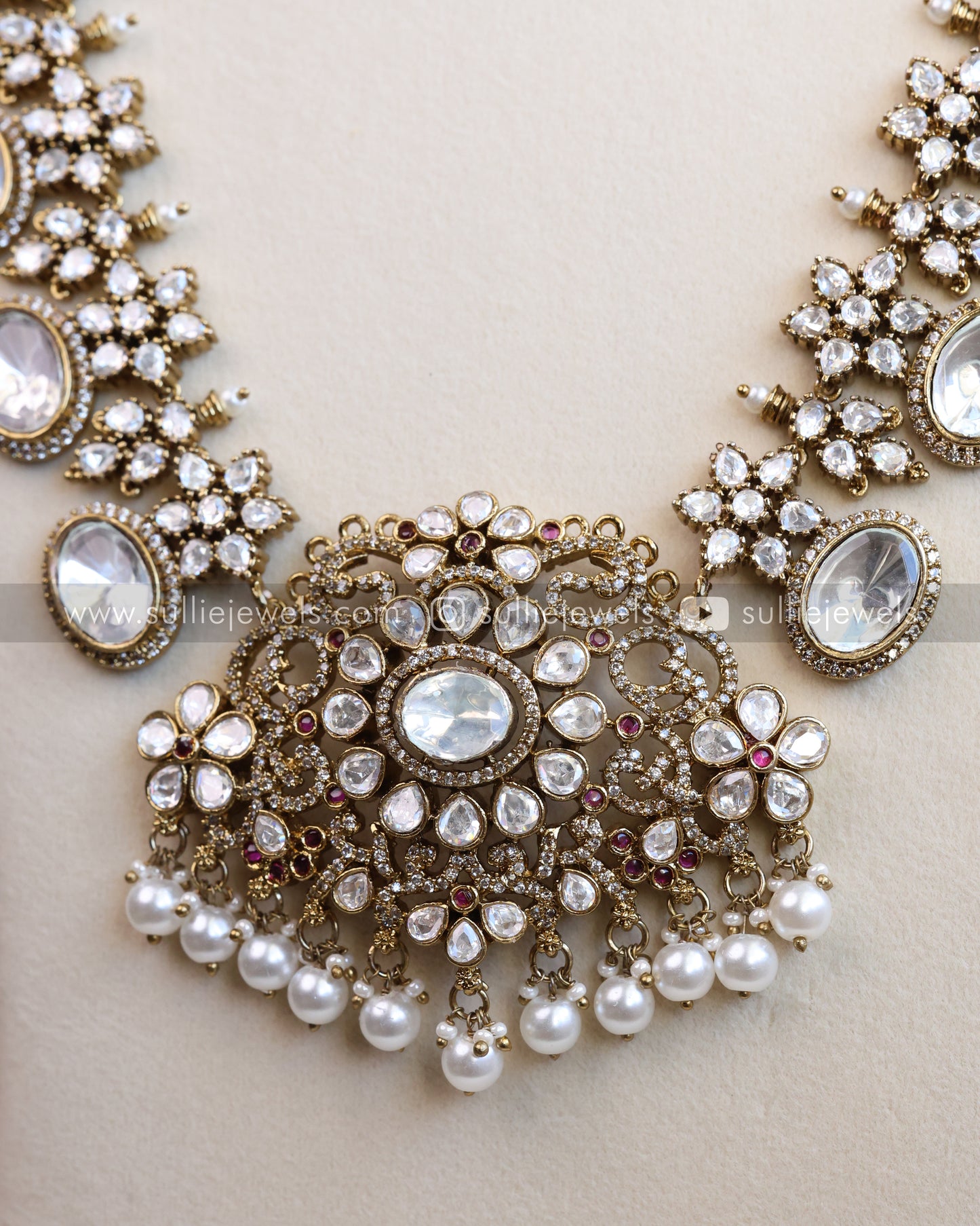 Victorian Polki Diamond White Combo ( 4 piece )